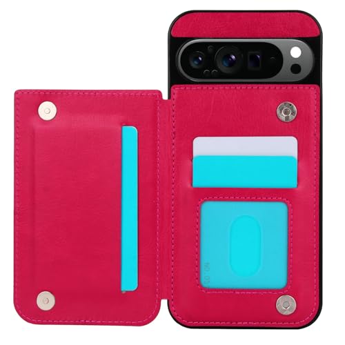 for Google Pixel 9 Wallet Case with 3 Credit Card Holder,RFID Blocking,PU Leather Double Magnetic Clasp Kickstand Heavy Duty Protective Cover.(Rose Re