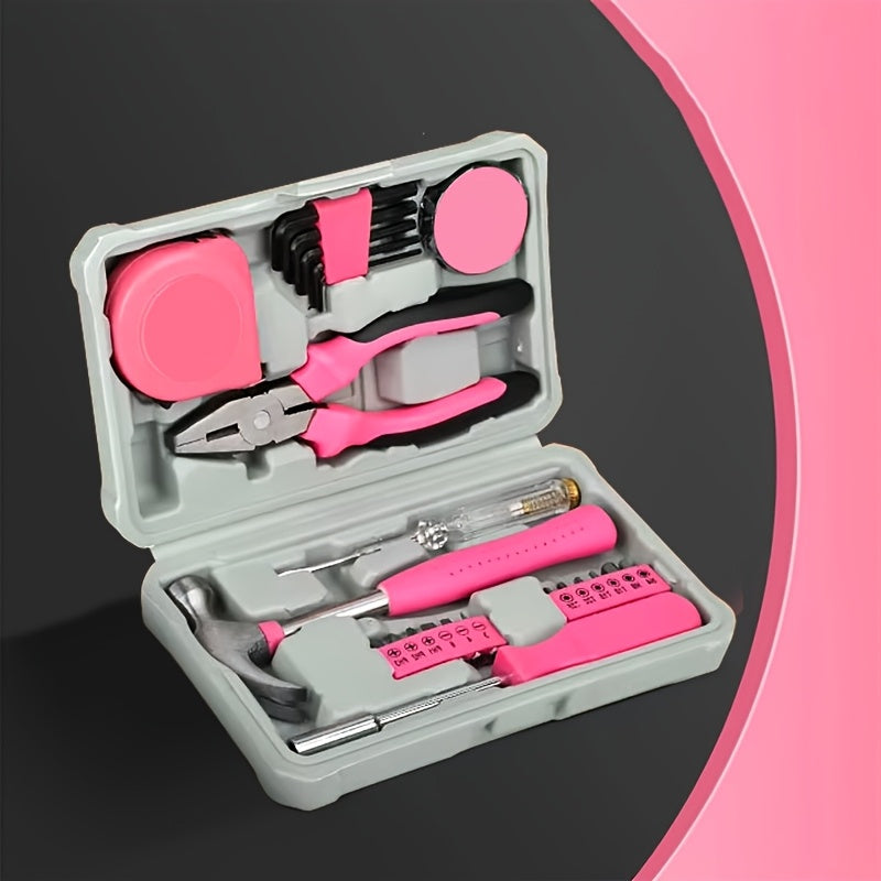 TEMU Pink Tool Kit - Portable Hand Tool Set With Hammer, Vise, Wrench, Screwdriver And More - Diy Projects And Emergencies - The Perfect Christmas