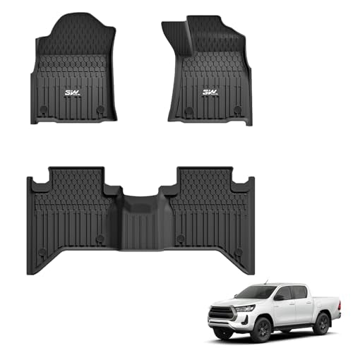 3W Floor Mats with Carpts Fit for Toyota Hilux 2020-2024 2025, All Weather Dog Friendly TPE Car Floor Liner, Waterproof Anti-Slip Easy to Clean Heavy
