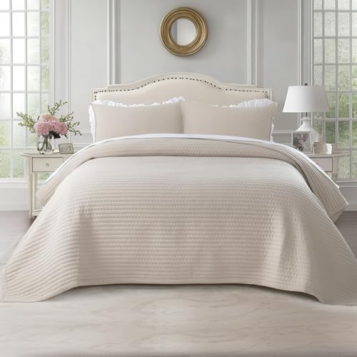 KASENTEX King XL Quilt Set 108"x98" – Soft Washed 3-Layer Lightweight Bedspread, Minimalist Nordic Design, All-Season Spring & Summer Quilt Set (1 Q