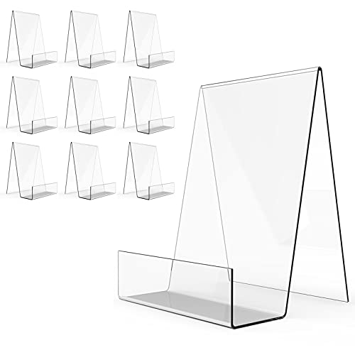 Boloyo Acrylic Book Stand with Ledge,10PC 6 Inch Clear Acrylic Display Easel Transparent Display Stand Holder Tablet Holder for Displaying Books,Magaz