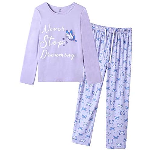 VENTELAN Women Pajamas Cute Christmas Bear Sleepwear Long Sleeve Stripes Loungewear Small Purple Butterfly