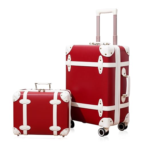 NZBZ Vintage Luggage Sets of 2, Vintage Suitcase Set for Women and Men, Cute Retro Luggage Sets Vintage Handmade Zipper Retro Trunk Luggage (Cherry re