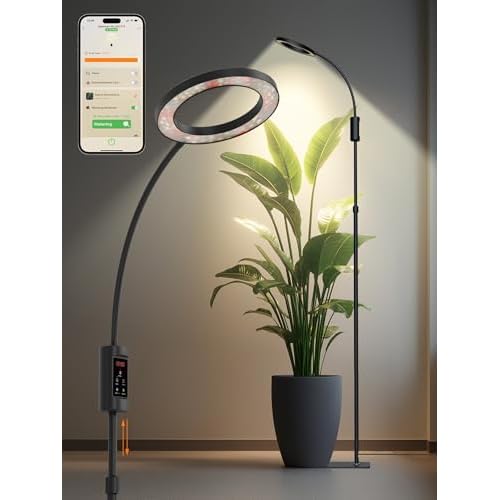 Smart Grow Lights for Indoor Plants,24W Plant Light with Auto-Timer,Full Spectrum LED Grow Light, Adjustable Height & Stepless Dimming,Plant Assistant