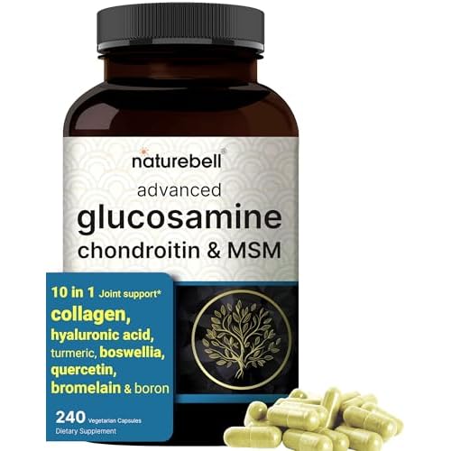 NatureBell Advanced Glucosamine Chondroitin MSM Supplement, 240 Capsules | 10-in-1 Joint Support Complex – with Hyaluronic Acid, Collagen, Turmeric,