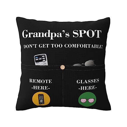 Grandpa Gifts,2-Pocket 2-Sided Grandpa's Spot Throw Pillow Covers Pillowcase 18x18 inch for Bed Sofa Couch,Birthday Christmas Anniversary Thanksgiving