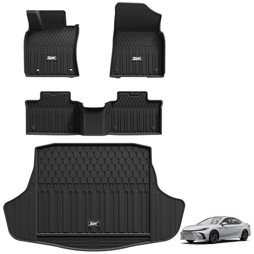 3W Floor Mats & Cargo Liner for Toyota Camry 2025 2026, TPE All Weather Custom Fit Camry(Hybrid-LE-SE-XLE-XSE), 1st & 2nd Row and Trunk Mat, Black 5.