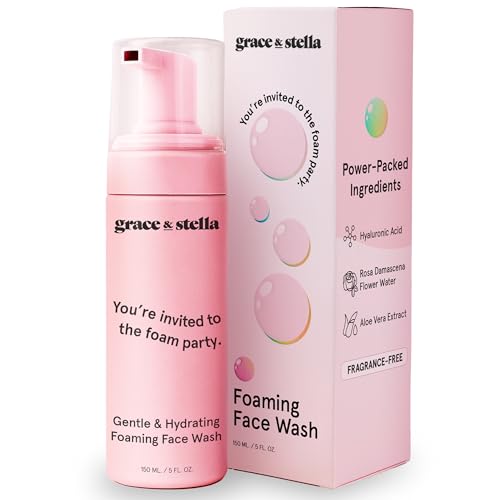 grace & stella Award Winning Hydrating Face Wash (150ml) - Gentle Foaming Facial Cleanser with Hyaluronic Acid, Rose Water, Aloe Vera - Moisturizing C
