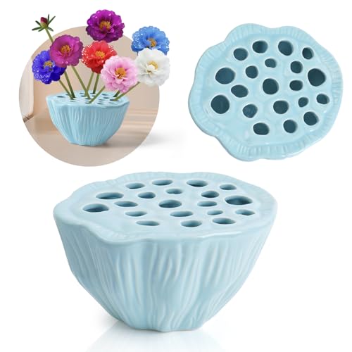 Notakia Lotus Pod Ceramic Flower Frog Vase Ikebana Bowl with Stem Holder Floral Arrangement Frog for Table Decorative Flower Holder for Fresh or Dried