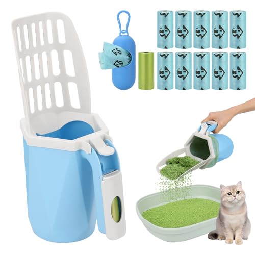 MYPIN Upgraded Cat Litter Scooper with Holder, Upgraded Cat Litter Shovel with Bags and Waste Can, Cat Scooper with Extra 150 Count Litter Waste Bags,