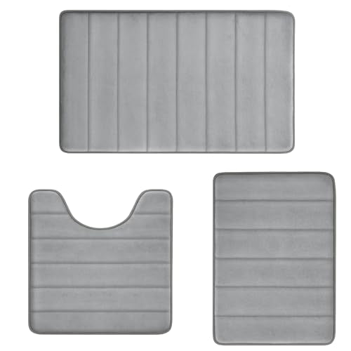 Bathroom Mats Memory Foam Bath Rug Set 3 Piece Non-Slip Bath Mats, Absorbent Shaggy Rugs, Machine Wash, Perfect Plush Bathroom Rugs, BathCarpets Set,B
