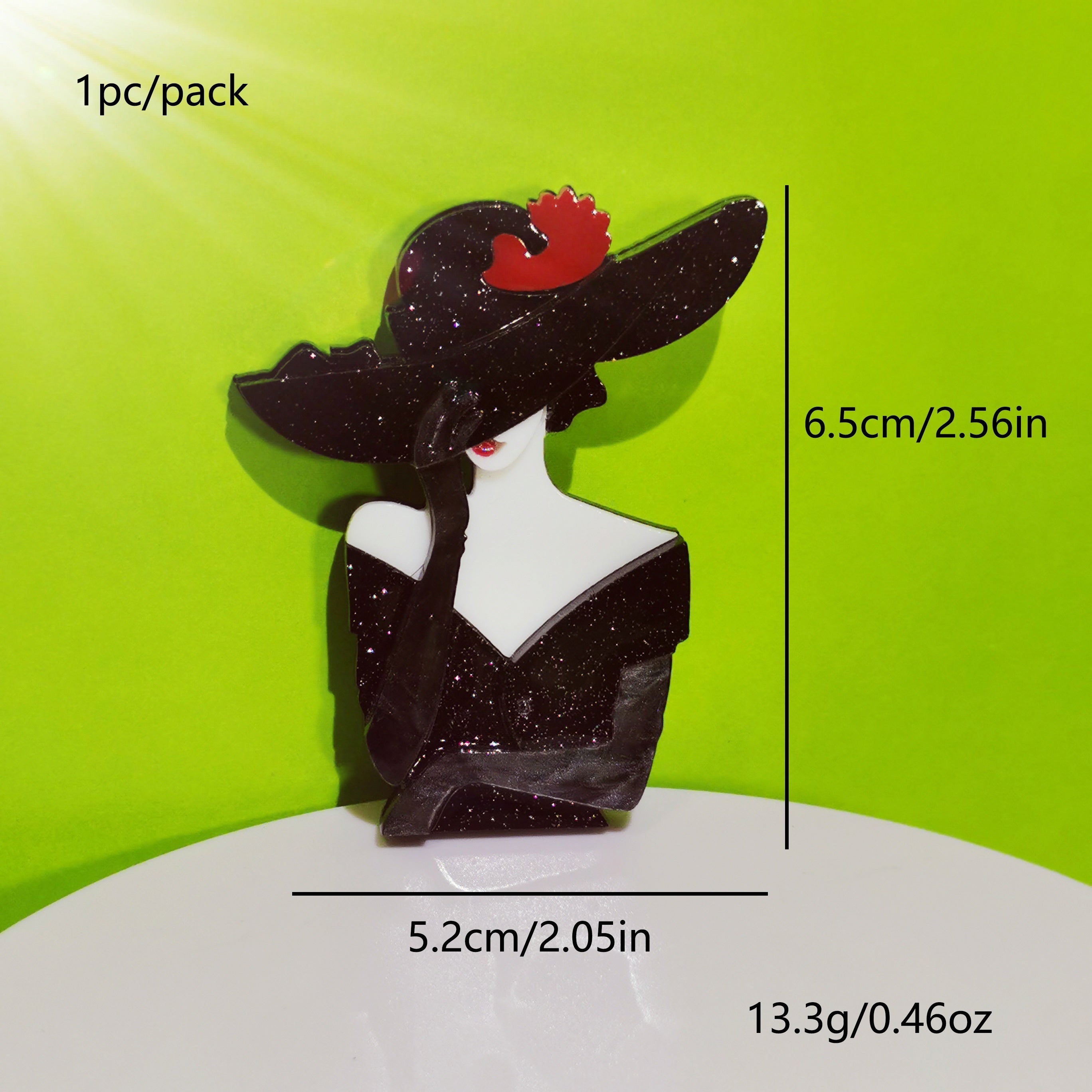 TEMU Chic Acrylic Brooch For Women - With Black Hat Design, Parties & Casual Attire