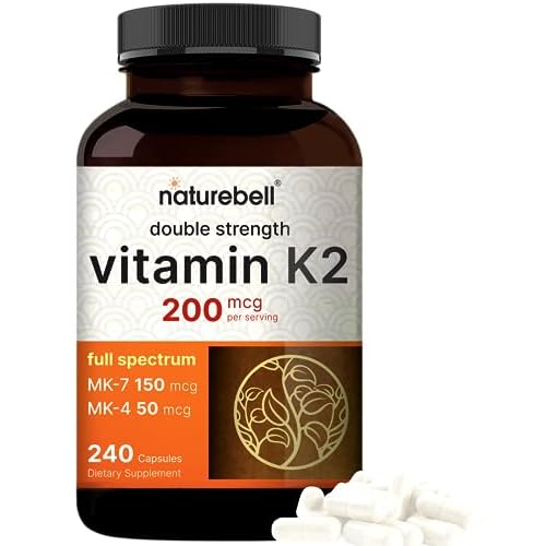 NatureBell Full Spectrum Vitamin K2 Supplement with MK-7 & MK-4, 200 mcg, 240 Capsules | 2 in 1 Formula, K Vitamins Complex – Supports Bone, Joint,