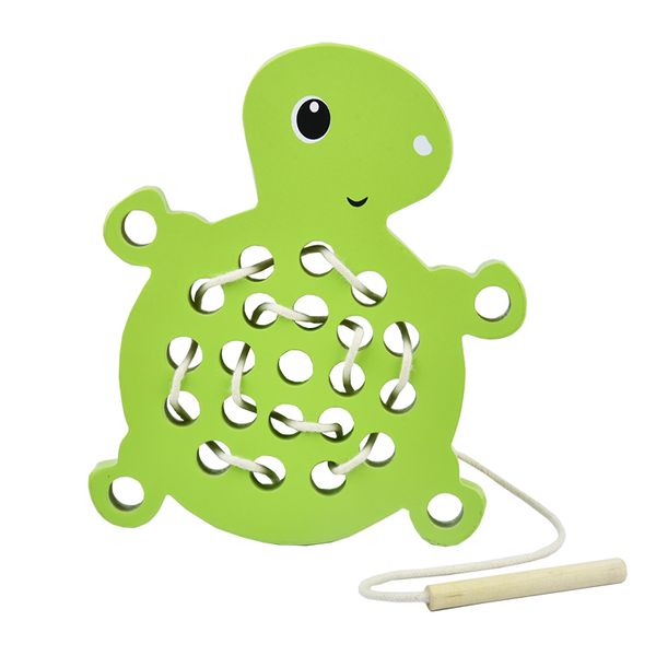 Early Learning Turtle Threading Toys Wooden Puzzle Pulling Thread Threading Toy Game