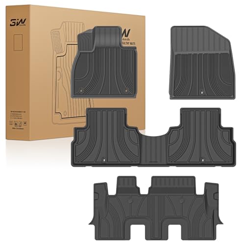 3W Floor Mats Fit 2020-2024 2025 Hyundai Palisade 8 Seat, Custom Fit TPE All Weather Floor Liner, 1st & 2nd Row Full Set Car Liners, Black 1. Hyundai