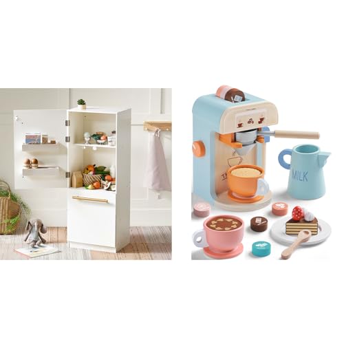 Tiny Land Wooden Toy Fridge & Kids Coffee Maker Wooden Kitchen Toys