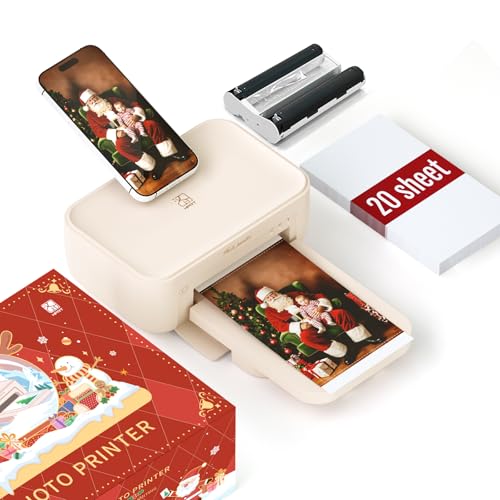 HPRT Photo Printer 4x6,+20 Sheets&1ribbon, Picture Printer for iPhone, Android, Smartphone, AR Video Printing, Portable Photo Printers CP4100 Christma