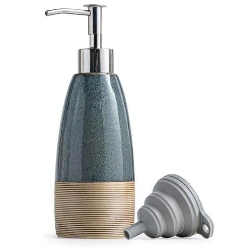 12 oz Dish Soap Dispenser with 2 Pumps, Ceramic Hand Soap Bottle for Shampoo, Body Wash, Lotion, Liquid Dispenser for Kitchen Countertop with Silicone