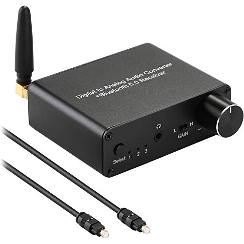 192kHz Digital to Analog Converter Bluetooth 5.0 Receiver DAC with 16-300Ω Headphone Amplifier Optical-Coaxial to RCA 3.5mm Audio Output with Volume