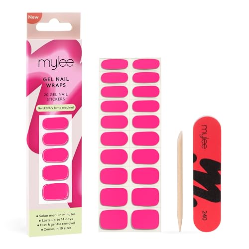 Mylee Gel Nail Wraps [Pink Paradise] – 10 Pre-Cured Gel Stickers for Instant Mani – No Lamp Needed, Chip-Resistant, Glossy Finish, Lasts Up to 14