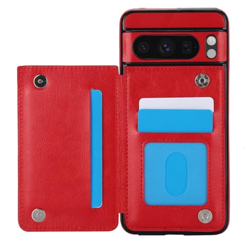 for Google Pixel 8 Pro Wallet Case with 3 Credit Card Holder,RFID Blocking,PU Leather Double Magnetic Clasp Kickstand Heavy Duty Protective Cover.(Red