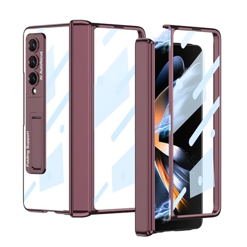for Samsung Galaxy Z Fold 4 Case with Magnetic Hinge Coverage Protective and Kickstand,Built-in Front Screen Protector Glass, Full Body Thin Transpare