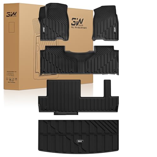 3W Floor Mats & Cargo Liner for 2021-2025 Chevrolet Tahoe-GMC Yukon (Only for 8 Seats, Not for XL), All Weather Protection Anti-Slip & Durable TPE Ful