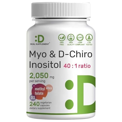 Myo-Inositol & D-Chiro Inositol Supplement for Women (40:1) | 2,050mg Per Serving | 240 Veggie Capsules | with Folate, Vitamin D3 & Vitex | Hormonal B