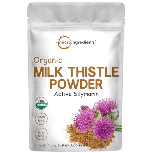 Organic Milk Thistle Powder, 3.5 oz (400 Servings) | Herbal Liver Support Milk Thistle Supplement | Liver Detox & Antioxidant Support | Contains Activ