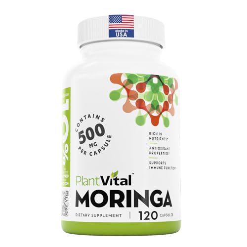 Plantvital Organic Moringa Leaf Capsules 500mg - Superfood Antioxidant Support for Eye Health- Moringa Powder Organic- Breastfeeding Supplements and N