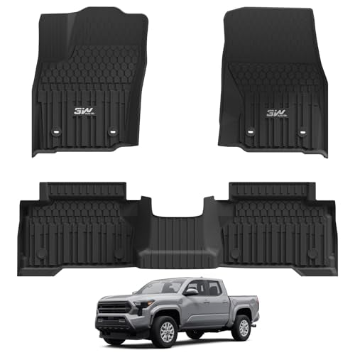 3W Floor Mats for Toyota Tacoma 2024 2025 2026 Double Cab(Not Fit Hybrid & XtraCab), TPE All Weather Custom Fit Floor Liner for Tacoma TRD-SR-SR5-limi