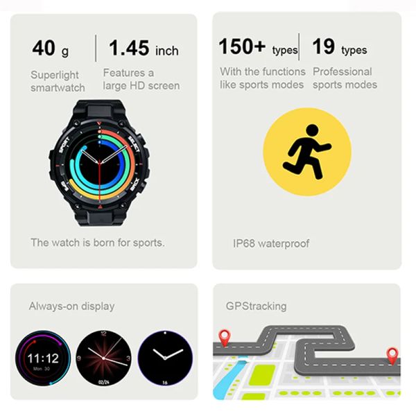 2023 New Outdoor Men Sports Smartwatch GPS Tracking Compass Heart Rate Monitoring IP67 Waterproof Smartwatch For Android Xiaomi