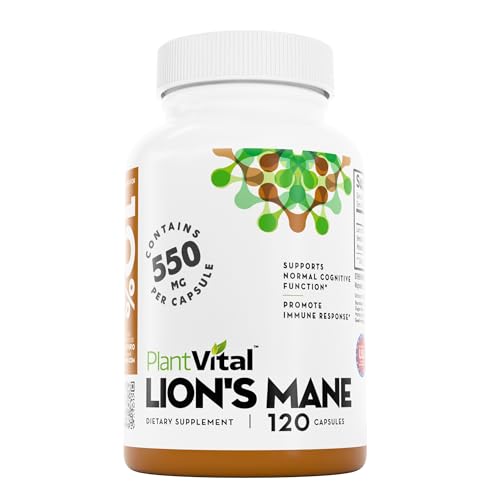 Plantvital Lions Mane Supplement - Organic Lion's Mane Mushroom Capsules 11,000mg (10:1 Extract) with 40% Polysaccharides - Immune System and Normal B