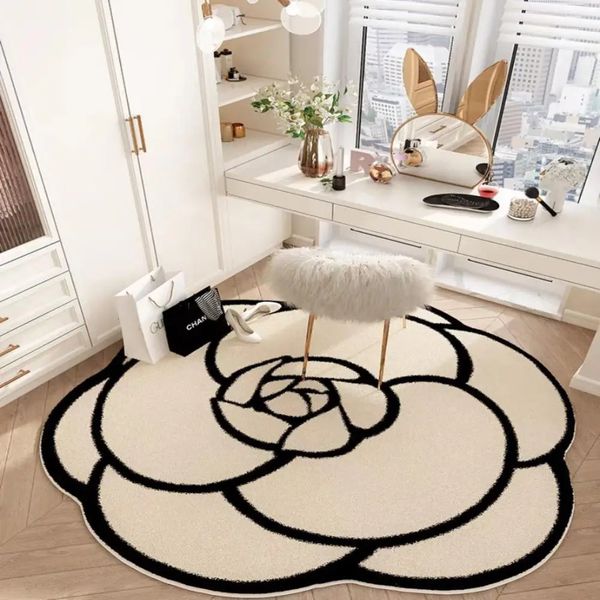Round Camellia Crystal Velvet Floor Mat Living Room Bathroom Door Absorbent QuickDrying Rugs Household Nonslip Carpet 250107