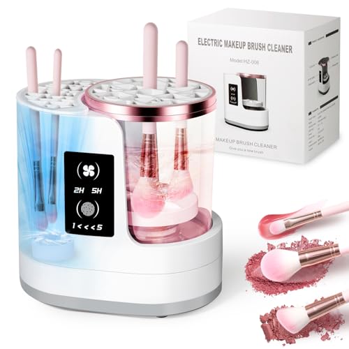 Buqikma Electric Makeup Brush Cleaner Machine with Dryer, USB Portable 3 in 1 Automatic Cosmetic Brush Deep Cleaning, Multi-Size Slots for Blush Brush