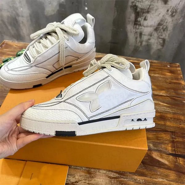 Designer flat sneaker trainer casual shoes denim leather abloh white green red blue letter overlays fashion platform mens womens low sneaker