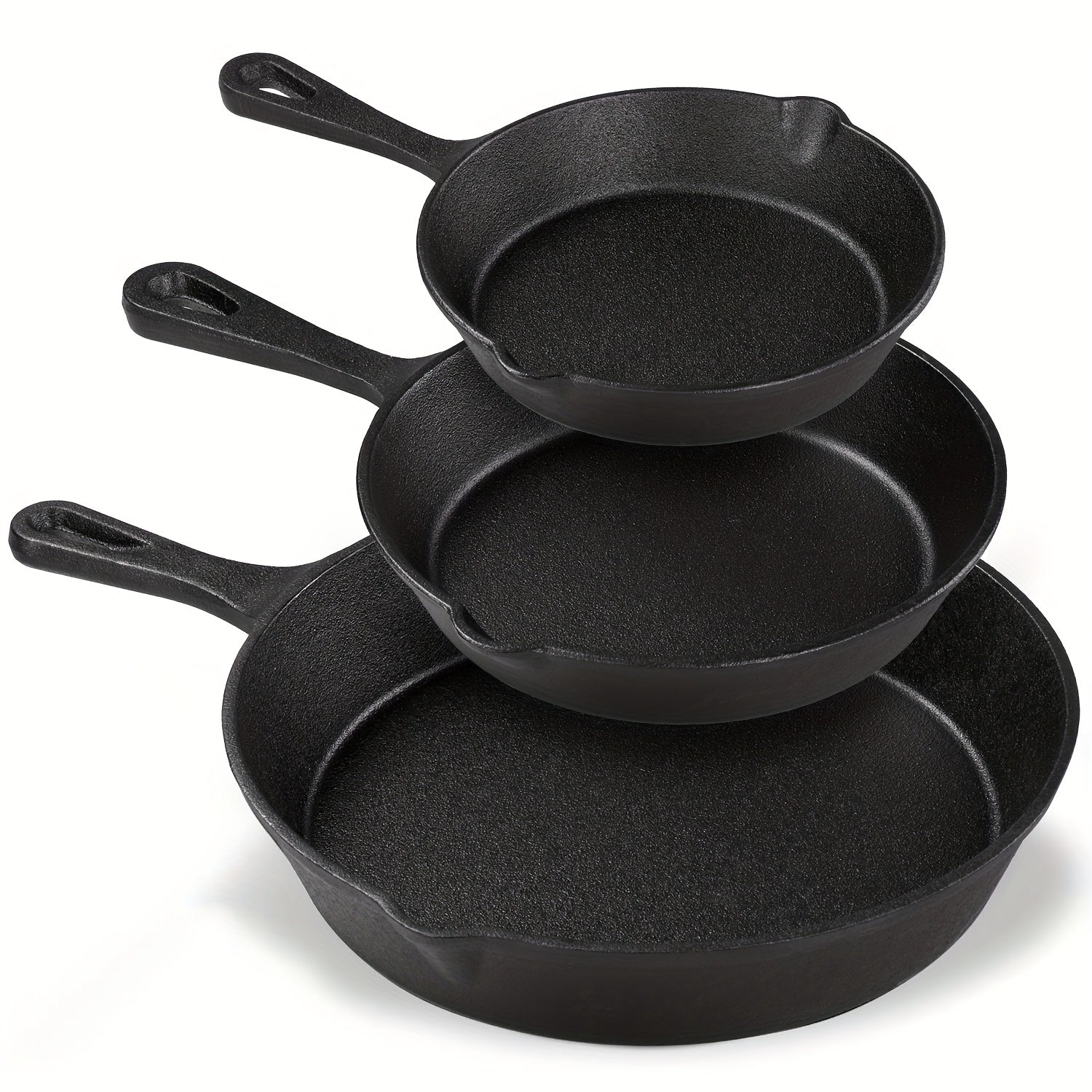 TEMU 3pcs-4pcs Heavy-duty Cast Iron Set - Pre- 5"-6"-8"-10" With Black Handle, Stackable Cookware For Grilling, Searing, - Heat Distribution