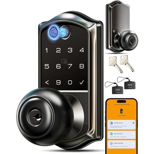 Veise VE018 Smart Knob Handle Lock - Fingerprint, App Control, Keyless Entry for Front Door and Bedroom, Electronic Digital Keypad, Auto Lock, Remote