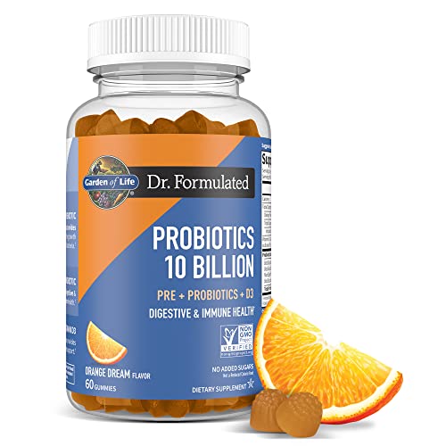 Garden of Life Dr Formulated 10 Billion CFU Prebiotic Fiber & Probiotic Gummies with Vitamin D3 for Digestive and Immune Health – Gluten Free, Non G