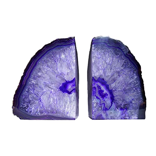AMOYSTONE Purple Agate Bookends, Natural Crystal Gemstone Book Holders 3-4 LBS for Shelves, Stylish and Functional Bookends Gift for Women 3-4 Pounds
