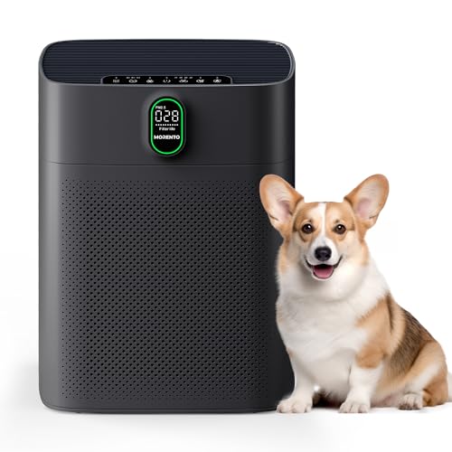 MORENTO Air Purifiers for Home Large Room up to 1076 Sq Ft with PM 2.5 Display Air Quality Sensor for Pet Hair, Double-Sided Air Inlet, 24db, Black, 1