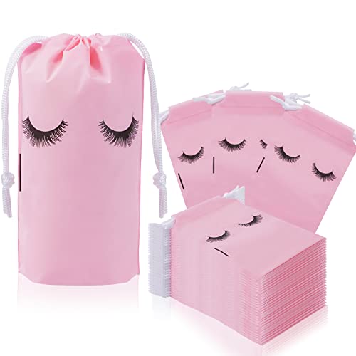 Rohuis 100pcs Eyelash Aftercare Lash Bags for Clients - Drawstring Makeup Cosmetic Shampoo Sample Pouches for Women and Girls- Small Business Supplies
