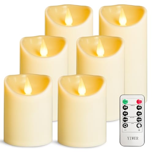 YIWER Plastic Candles with Remote,Flameless LED Candle Powered by Batteries with Remote Control Electric Fake Flickering Light D 3”H 4”5”6” Pa