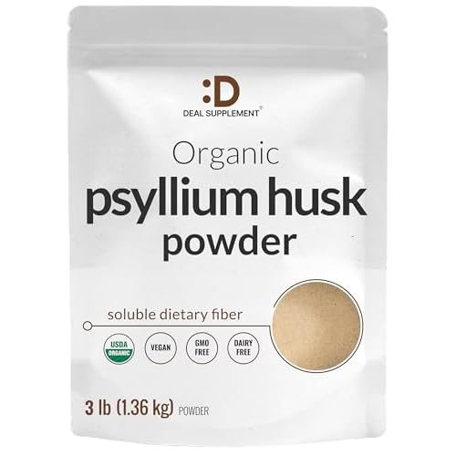 DEAL SUPPLEMENT Organic Psyllium Husk Powder, 3lbs (48oz) – Unflavored Plant Based Soluble Dietary Fiber – Gut & Digestion Health – Great for Ba