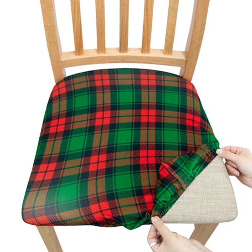 Garvee Christmas Seat Covers Dustproof Removable Chair Seat Cushion Slipcovers Home Decoration for Kitchen Dining Room Office Christmas Plaid One Size