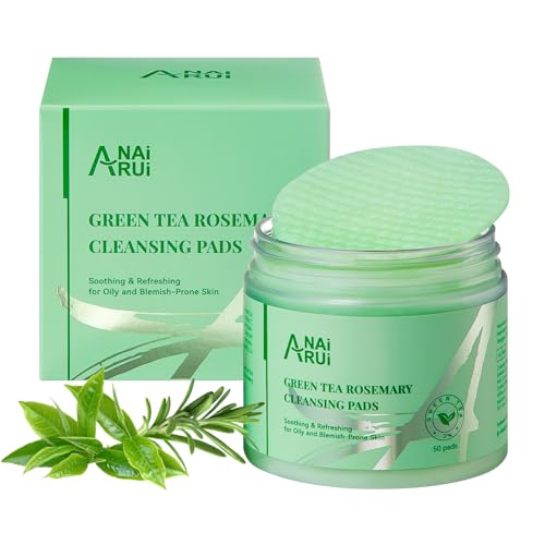 ANAI RUI Green Tea Rosemary Cleansing Pads with CICA Tea Tree Oil, Face Scrub Pads with Bubbles, Exfoliating Deep Cleansing Pad for Face and Body, Mak