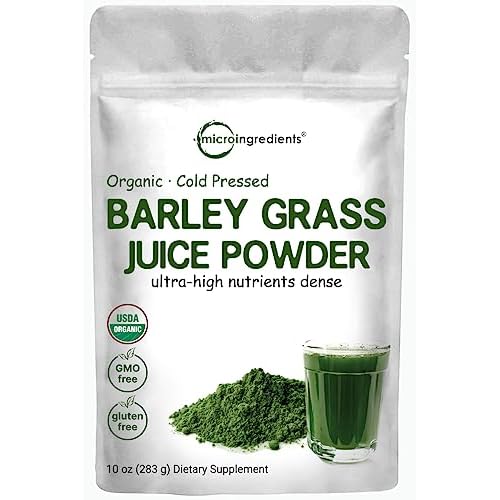 Micro Ingredients Organic Barley Grass Juice Powder, 10 Ounce, Cold Pressed, US Grown, Rich in Immune Vitamin, Fibers, Minerals, Antioxidants and Prot
