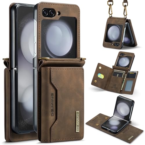 for Samsung Galaxy Z Flip 6 Case with Crossbody Wallet, 8 Cards Slot and Premium Leather Kickstand Vintage Card Holder.(Coffee) Coffee Samsung Galaxy