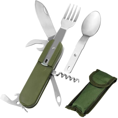 7-in-1 Camping Utensils - Portable Stainless Steel Camping Fork Spoon Knife Set for Hiking, Picnics Outdoor Enthusiasts, and Travel - Essential Surviv