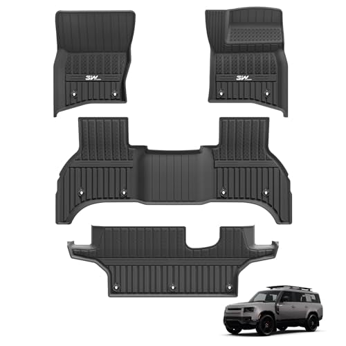3W Floor Mats Fit for Land Rover Defender 130 L663 2020-2024 2025, All Weather TPE Pet Friendly 1-3 Rows Floor Liner, Heavy Duty Waterproof Easy Clean